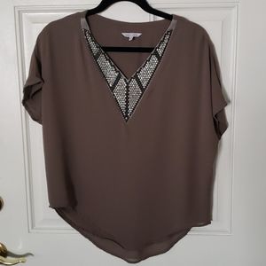 Naked Zebra Rhinestone Neckline Blouse